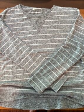 Uncharted Threads Gray White Striped High Low Sweater Top Women’s Large